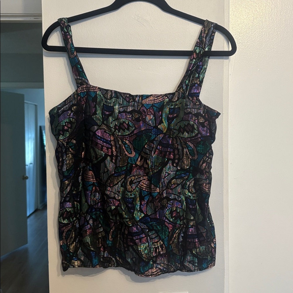 Vintage 90s Robbie Sport Metallic Tank Top Shimmer Y2K Party Cami Made in USA